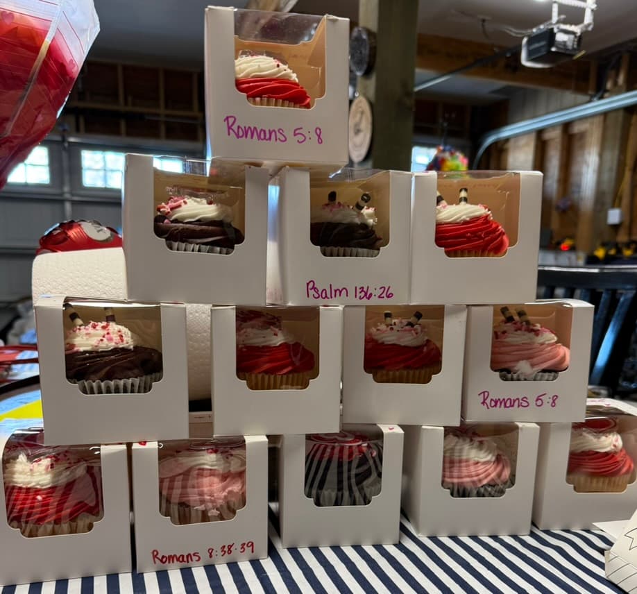 Valentine's Day cupcakes were delivered along with other treats.